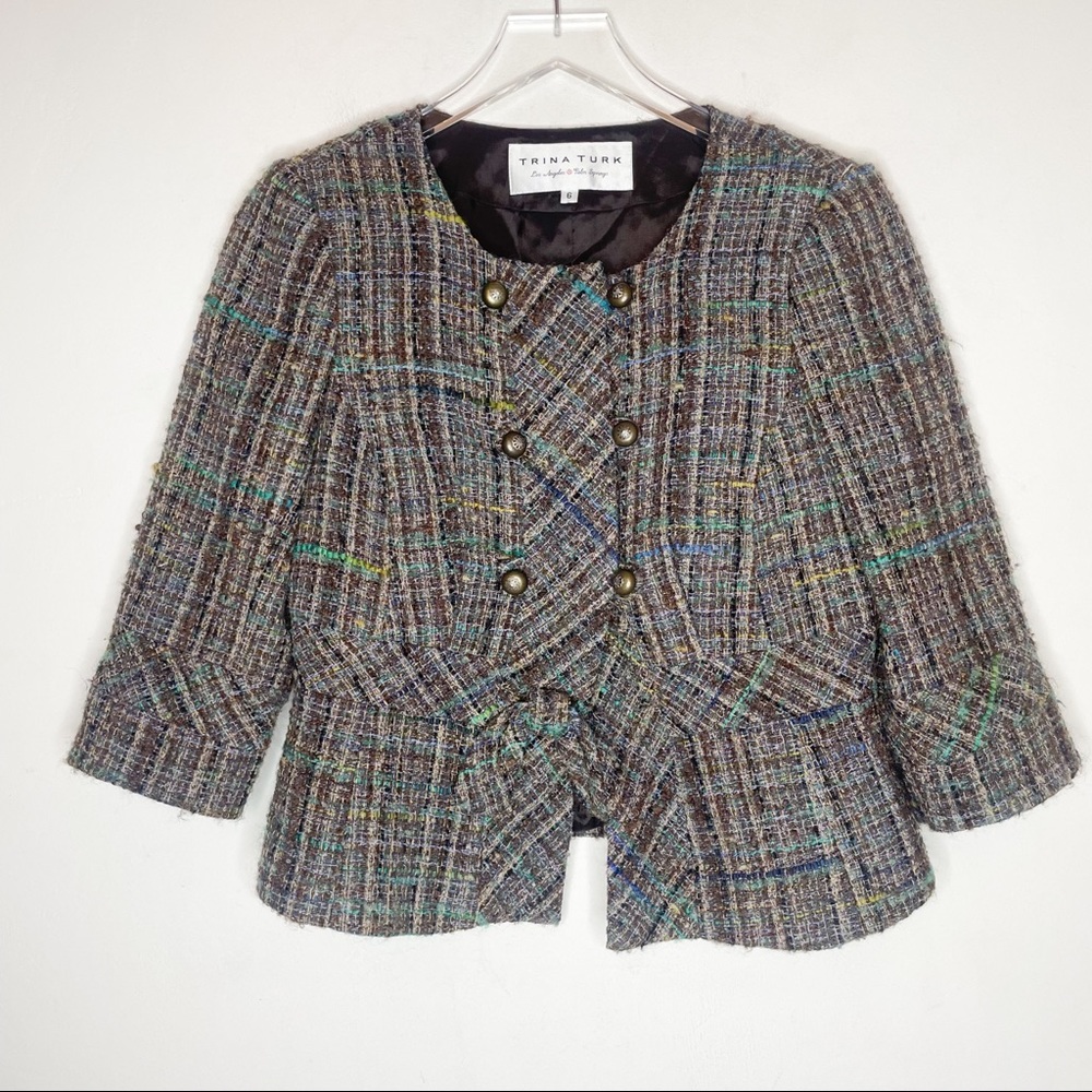 Blazer Trina Turk Pique Lapis - Taille 10, Bleu, En Coton Piqué, Neuf Avec étiquettes (NWT)